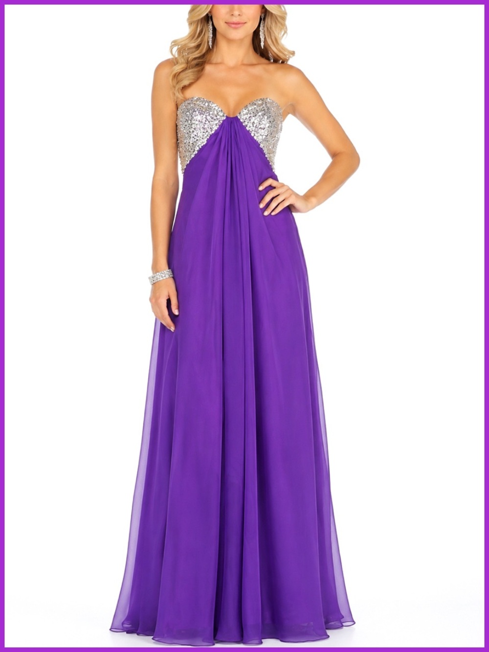 La Femme Purple & Silver Sequin Embellished Chiffon Prom Gown Dress